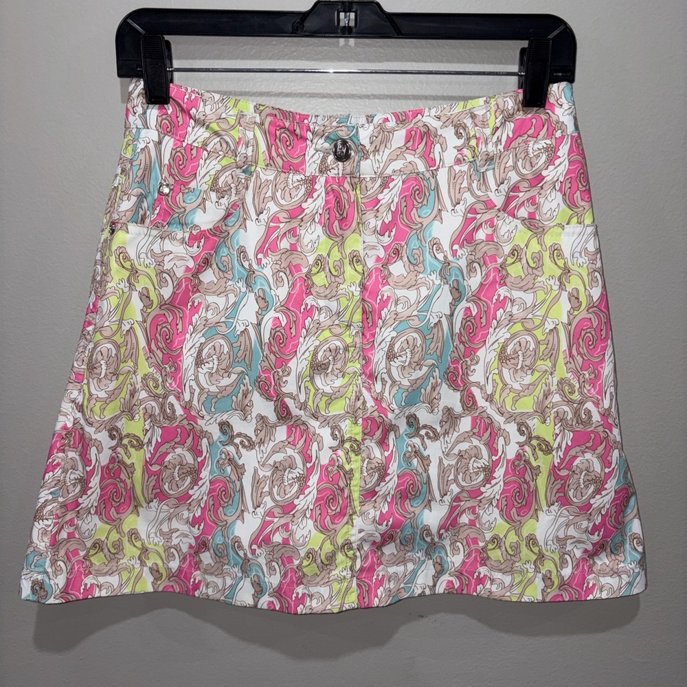 Daily Sports Pink Green Ornate Print Golf Skort Size 2 2000s Preppy Country Club